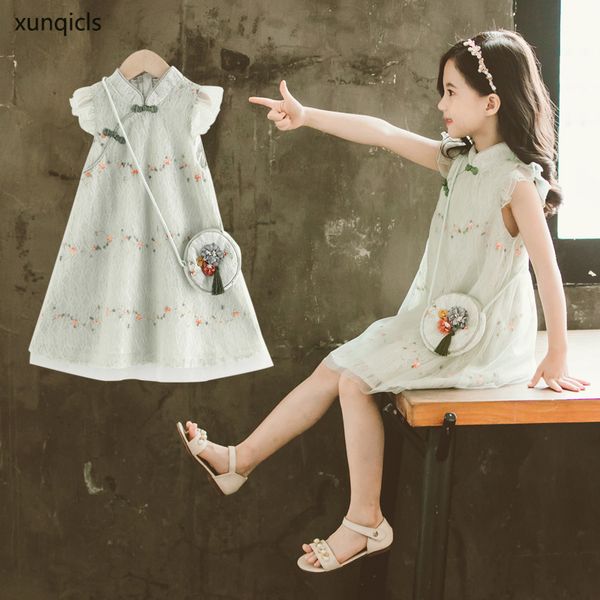 

girl's dresses baby girl cheongsam dress with bag 2021 trendy girls party children princess kids summer clothes, Red;yellow