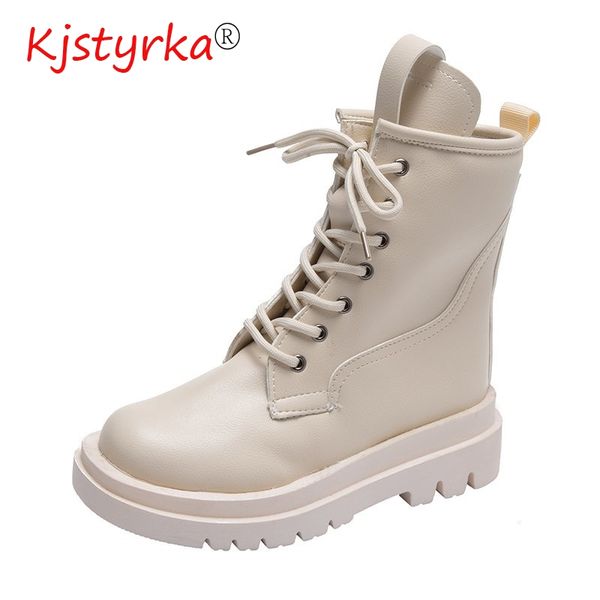 

women motorcycle boots wedges flat shoes woman high heel platform pu leather boots lace up women shoes black girls