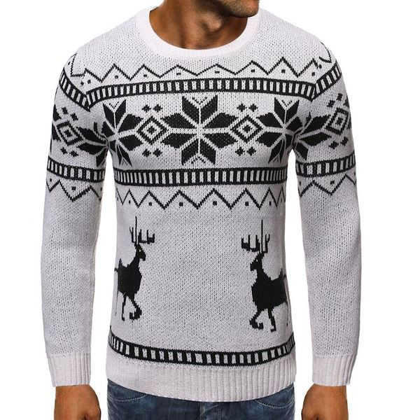 

pullovers mens striped jumper round neck snowflake christmas sweater deer sweater for men autumn and winter, White;black