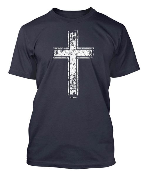 

2019 fashion distressed cross - religious christian men's t-shirt tee shirt