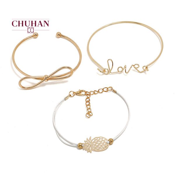 

chuhan 3 pcs/set new bohemia bracelet sets for women weave gold rope chain bracelets bangles wholesale j51, Golden;silver