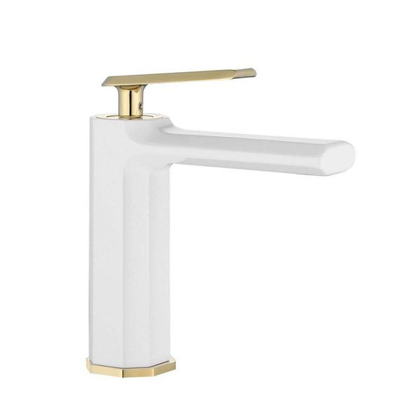

all copper and cold modern simple spray paint white + gold basin faucet