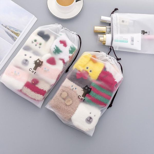 

transparent cute animal cat cosmetic bag travel makeup case drawstring make up organizer storage pouch toiletry women wash kit