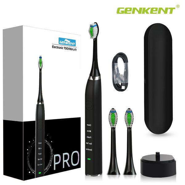 

genkent sonic electric toothbrush ipx7 waterproof cordless rechargeable toothbrush with 2 replacement brush heads black white