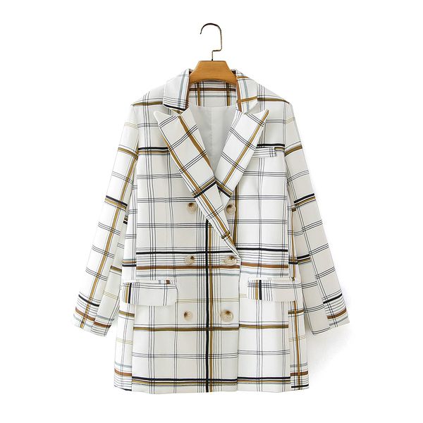 

women's jacket 2020 autumn new fashion double-breasted plaid female suit classical style outwear casual elements size : s, Black;brown