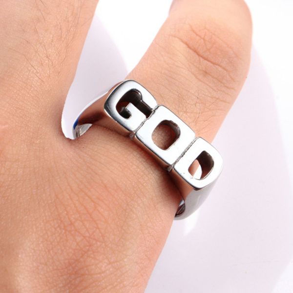 

men stainless steel font ring gothic finger comfortable lifestyle drop shipping simple god letter jewelry, Golden;silver