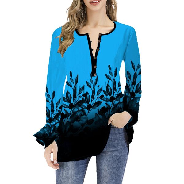 

t-shirt autumn and lotus t-shirt open women's leaf winter 2020 printed sleeve long-sleeved plus size collar wvgei, Black