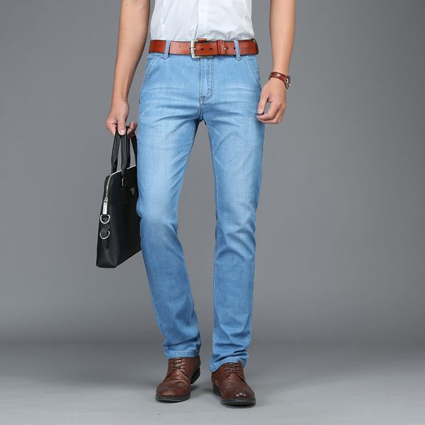 

men's jeans cotton men business classic homme pantalones hombre soft elastic blue denim overalls mens pants