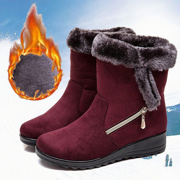 

winter snow boots women new ankle boots plush slip on warm fluffy platform casual shoes female plus size, Black