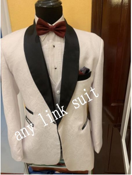 Smoking da sposo con motivo cachemire avorio di alta qualità con un bottone e scialle con risvolto Groomsmen abiti da uomo matrimonio/ballo di fine anno/cena blazer (giacca + pantaloni + gilet + cravatta) K523