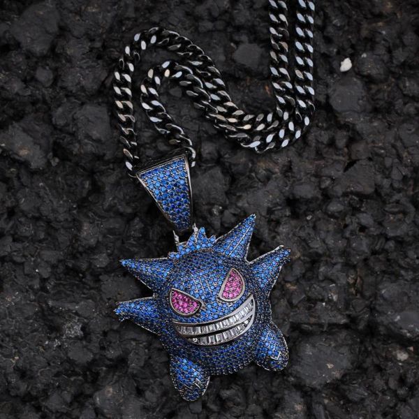 

new arriva hip hop jewelry purple mask gengar necklace blue pendant cubic zircon copper necklace iced out chain mens gif, Silver