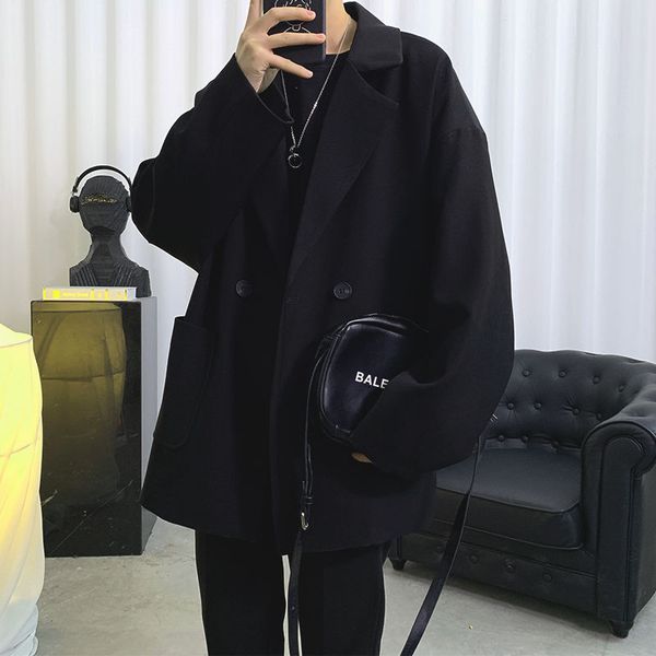 

men's jacket 2020 autumn new slim solid color plover single breasted long sleeve jacket casual personality youth men's wear, Black;brown