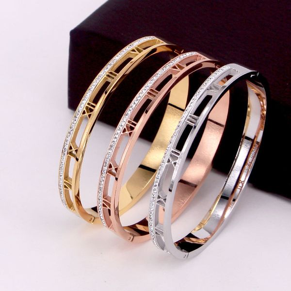 

hollow roman numerals buckle bracelet, titanium steel, fashion jewelry accessories wholesale.ka51202, Black
