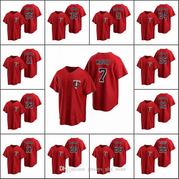 

миннесота близнецы # 22 мигель сано 7 джо mauer 35 майкл пинеда мужчины женщины молодежь на заказ красный копия alternate джерси, Blue;black