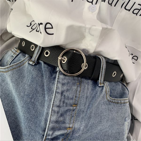 

women leather belt round metal pin buckle circle belts brand fashion punk o ring for women belt, Black;brown