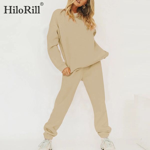 

hilorill women tracksuit solid casual pullover hoodies suit 2020 home style sweatpants set high waist shorts ladies sport outfit, Gray