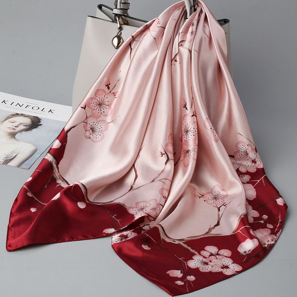 

wild 90*90cm simulation silk square women's thin print summer sun breathable silky trendy scarf female 2020 spring 88f9, Blue;gray