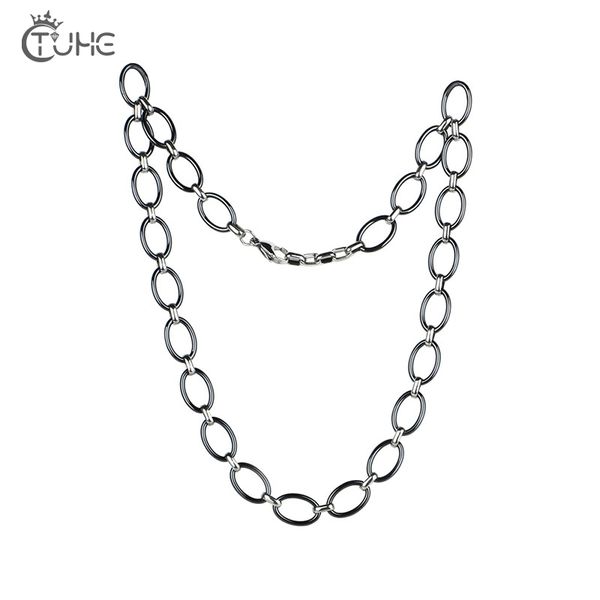 

fashion circle link circle necklace for women jewelry full black white ceramic chain necklaces wedding jewelry gift never fade, Silver