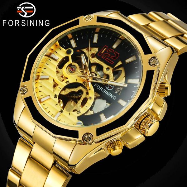

forsining fashion luxury automatic mechanical watch men golden skeleton wrishwatches leather band business classic watches 2020, Slivery;brown