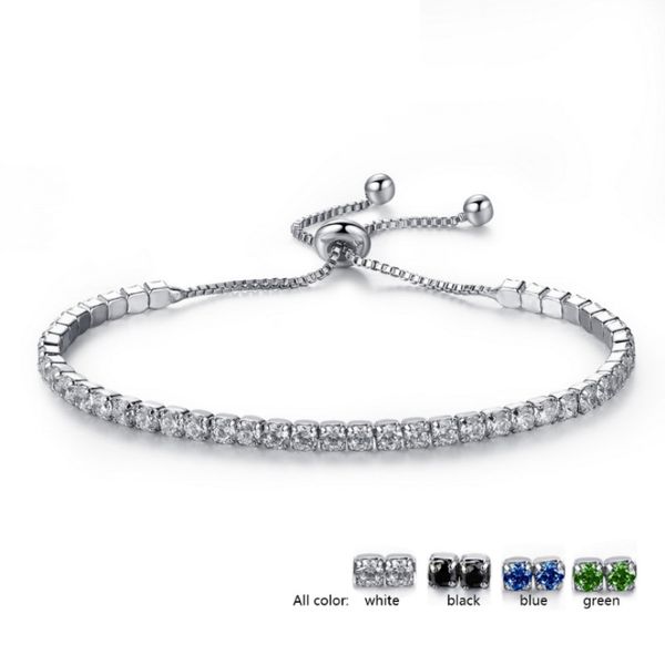 

18k white gold plated cubic zircon cluster adjustable box chain tennis bracelets fashion womens jewelry bijoux for party5884713, Golden;silver