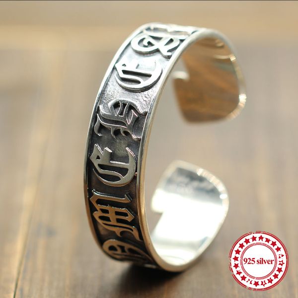 

s925 sterling silver bracelet personality retro domineering fashion punk style hip-hop letters send lover's gift bangles, Black