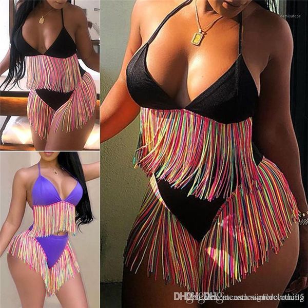 

женская две пьесы swimsuits летних ослабленный 2pcs купальники женские купальники женская бикини sexy красочная кисточка, White;black