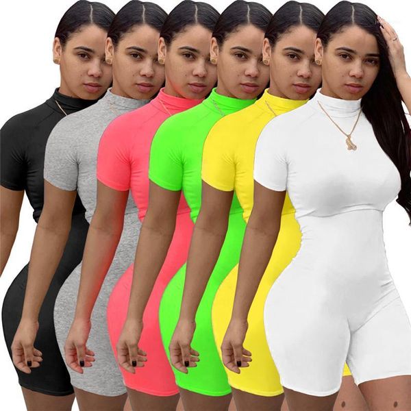 

shorts rompers womens designer solid color jumpsuits high collar summer skinny clothing street style fashion, Black;white