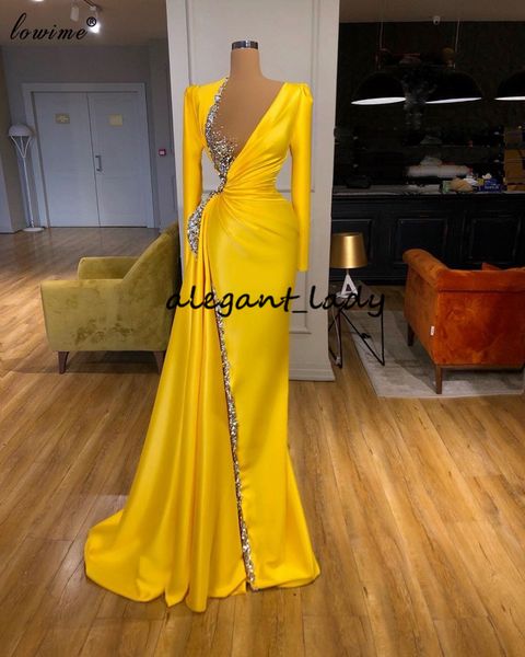 

long sleeve evening pageant dresses 2021 real image sparkly crystal beaded v-neck mermaid full length prom gowns vestidos, Black