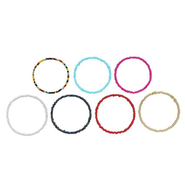 

7pcs bead bracelets simple fashionable colorful bracelets elastic rope decorative bracelet for woman, Golden;silver