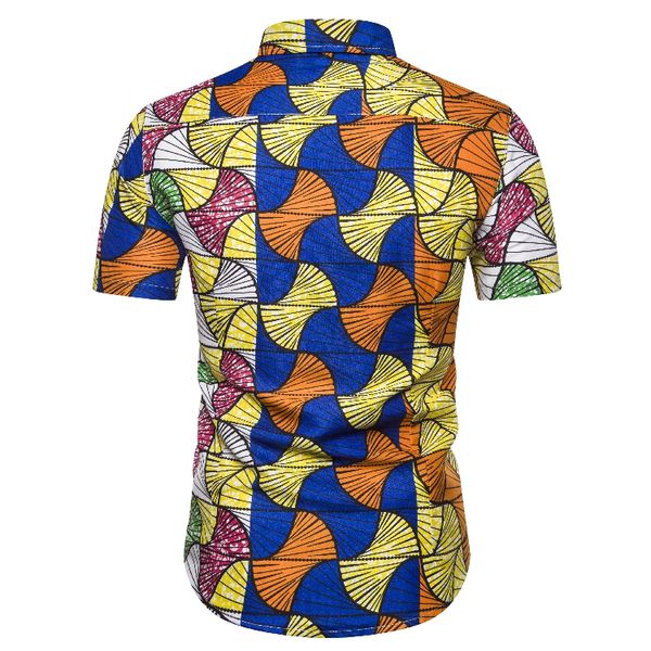 

fashion multicolor trend printed short-sleeved lapel slimming leisure short-sleeved shirt, White;black