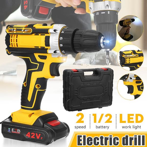 

42v max electric cordless drill driver screwdriver li-ion battery led light battery 1/2-inch 2-speed