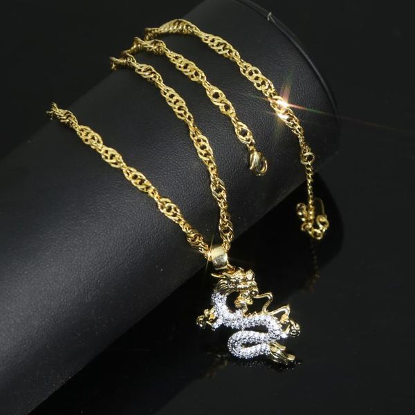 

gold women chain chinese dragon animal 2020 fashion vintage lucky paved with 5cm cz pendant fit bracelet necklace collares, Silver