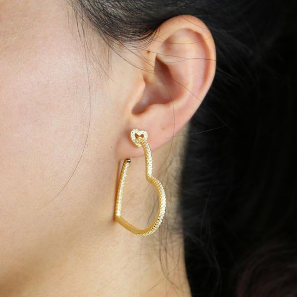 

hoop & huggie fashion large heart dangle earring with gold silver color big for women wedding engagement jewelry cz, Golden;silver