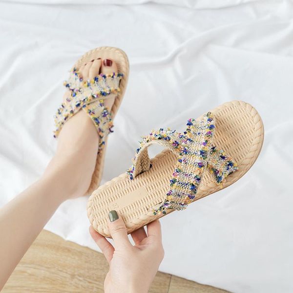 

women's ladies fashion casual woven open toe outdoor flat slippers beach shoes chanclas mujer#s, Black