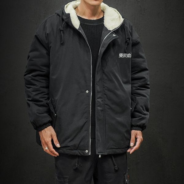 

men's down & parkas 2021 winter men fleece parka coats thick mens hooded jacket coat warm thicken male overcoat windproof outwear lbz17, Black