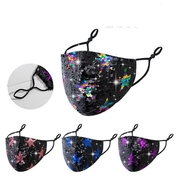 

stars sequin face masks fashion breathable black mascarilla retractable clasps dustproof mascherine washable reusable kids 5 5qya c2