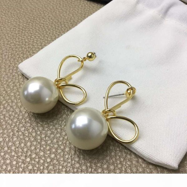 

new fashion elegant women earrings jewelry yellow gold plated pearl bow earrings for girls women for party wedding, Golden;silver