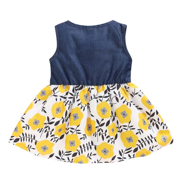 

baby girls floral print denim dress toddler baby girls bowknot short sleeve cotton princess denim dress kids clothes season sale, Red;yellow