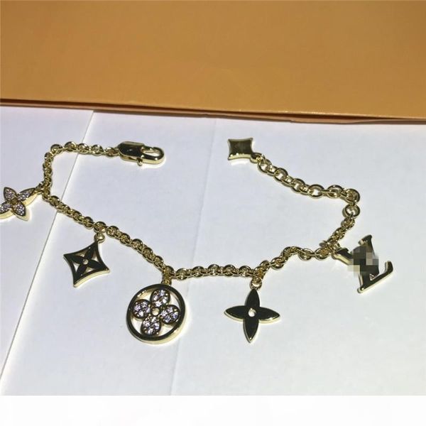 

classic flower charm bracelet shining crystal bangle classic letter fashion bracelets women modern bracelet for wedding party, Black