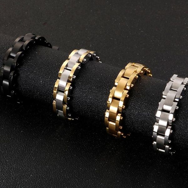 

black gold color bracelet men high polished stainless steel wristbands classic jewelry male 11mm wide 20cm long armband friends