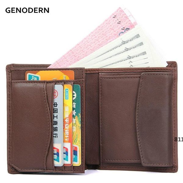 

genodern cow leather wallet for men with coin purse cowhide male wallet vertical male purse carteira masculina men wallets811, Red;black