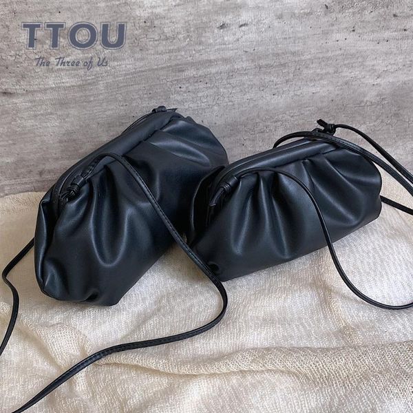 

ttou fashion elegant clutch evening party bag women big ruched pillow bag leather korea pouch handbag white black brand