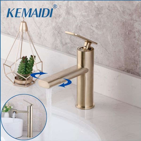 

bathroom sink faucets kemai basin mixer brushed gold tap brasstap water faucet waterfall 360 swivel spout