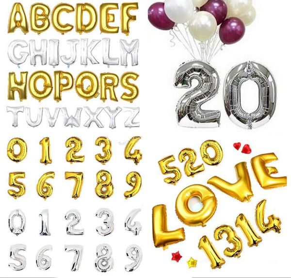 32 polegadas Supplies Gold Silver Número de folha de alumínio balões Cartas Hélio Ballons banquete de casamento balão de ar Decoração do aniversário
