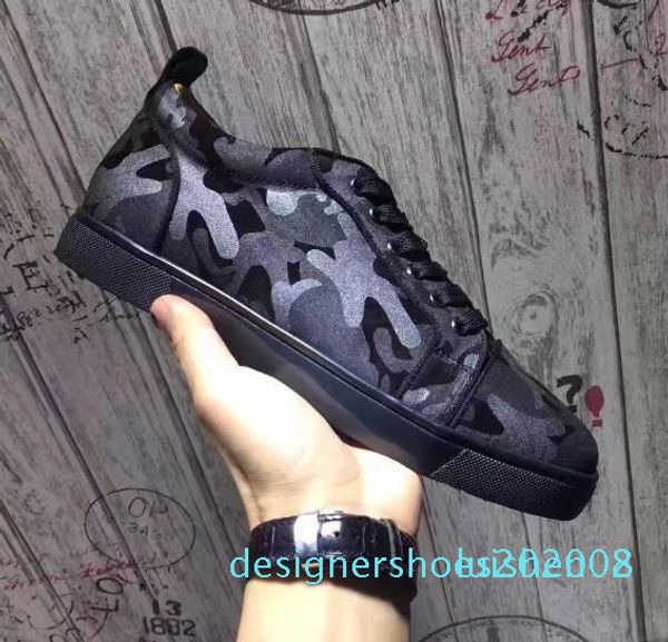 

luxury designers men low cut camo men shoes red bottom sneakers camo rantus shoe.junior lace-up men flat shoe party dress wedding gift d08, Black