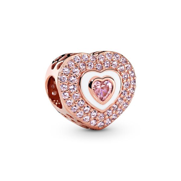 

ale 925 sterling silver pink pave heart charm fit pandora bracelet fashion designer 14k rose gold plated charms beads for diy jewelry making, Black