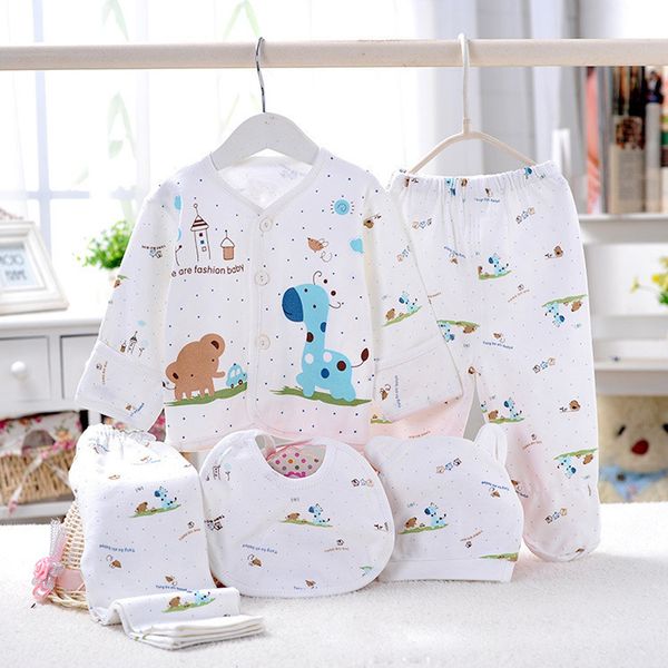

5шт девушка 0-3m весна лето печать мультфильма новорожденный одежды подарочный набор хлопка новорожденного мальчика одежды младенца обмундир, White