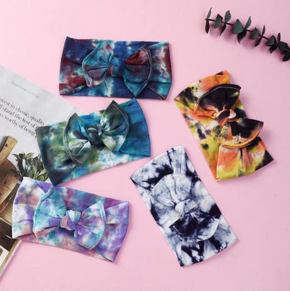 

baby headband tie dye bow hairbands elastic nylon head bands wide bandanas fashion girls headwear hair accessories 23 designs, Slivery;white