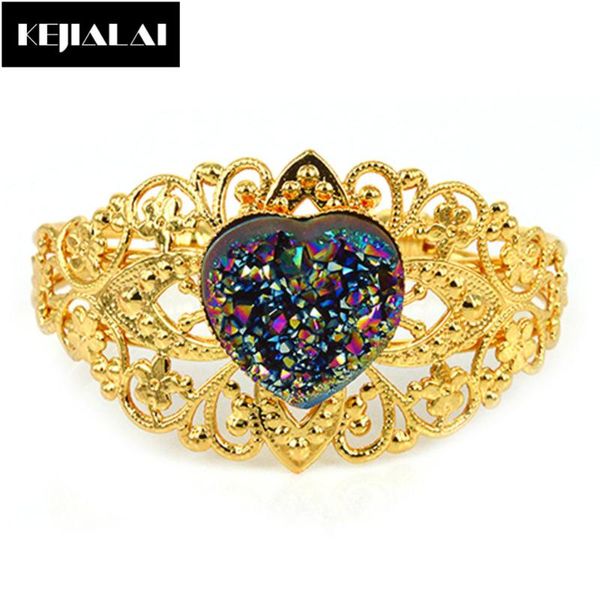 

bangle romantic vintage fashion women jewelry heart shape natural stone colorful quartz birthday wedding gift, Black