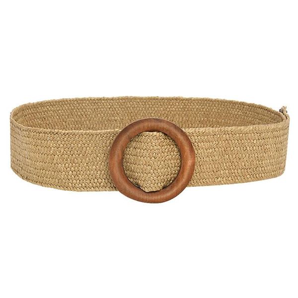 

women bohemian elastic braided belt fashion female summer dress jeans wide black fake straw designer wood buckle boho belts, Black;brown